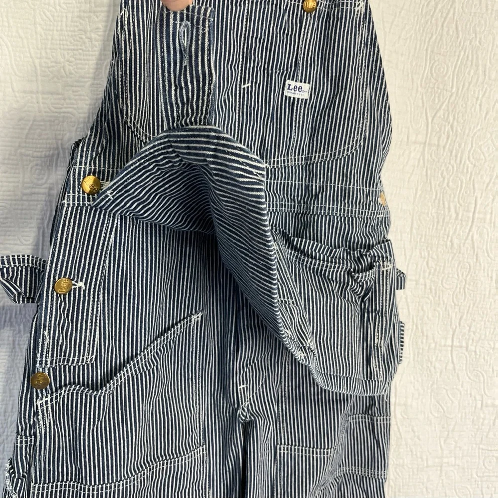 Vintage Lee Hickory Stripe Overalls 30x30 Carpenter Sanforized Union Made USA